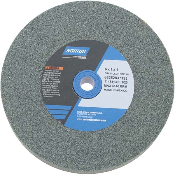 Norton 66252837193 Bench & Pedestal Grinding Wheel: 6" Dia, 1" Thick, 1" Hole Dia, Silicon Carbide Image