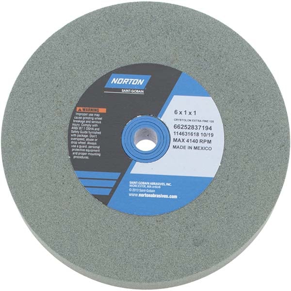 Norton 66252837194 Bench & Pedestal Grinding Wheel: 6" Dia, 1" Thick, 1" Hole Dia, Silicon Carbide Image