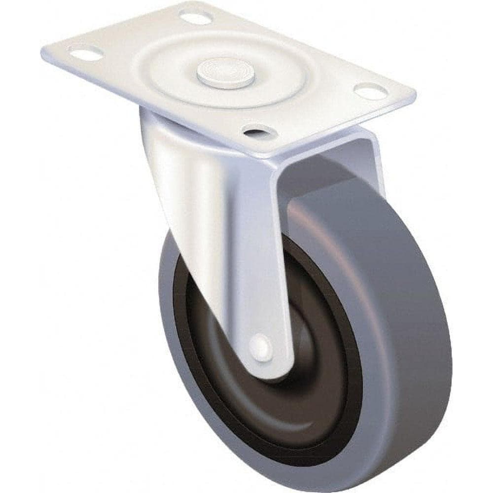 Albion 02XS04051S Swivel Top Plate Caster: Rubber, 4" Wheel Dia, 1-1/4" Wheel Width, 300 lb Capacity, 5-1/8" OAH 