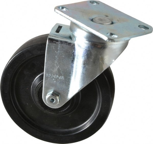 Albion 02TM05001S Swivel Top Plate Caster: Phenolic, 5" Wheel Dia, 1-1/4" Wheel Width, 350 lb Capacity, 6-3/16" OAH 