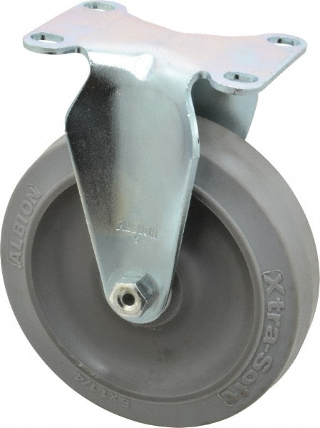 Albion 02XS05051R Rigid Top Plate Caster: Rubber, 5" Wheel Dia, 1-1/4" Wheel Width, 325 lb Capacity, 6-3/16" OAH 