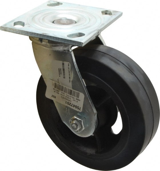 Albion 16MR06201S Swivel Top Plate Caster: Rubber, 6" Wheel Dia, 2" Wheel Width, 410 lb Capacity, 7-1/4" OAH 
