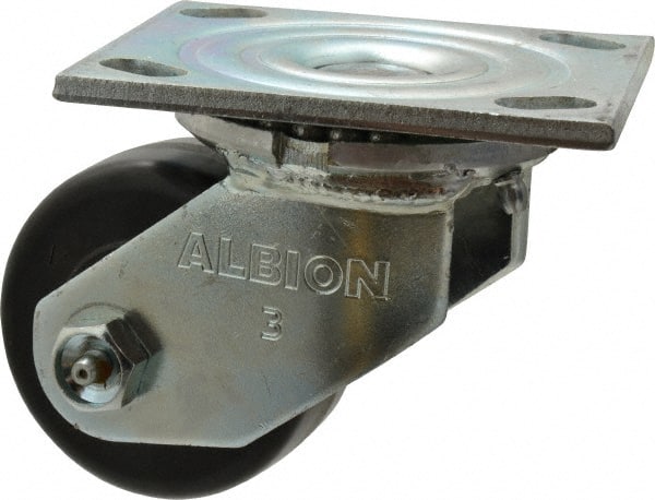 Albion 16TM03101S Swivel Top Plate Caster: Phenolic, 3-1/4" Wheel Dia, 1-1/2" Wheel Width, 600 lb Capacity, 4-1/4" OAH 