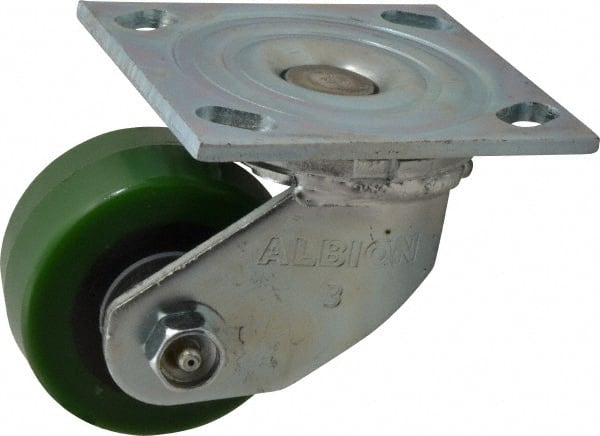 Albion 16PY03101S Swivel Top Plate Caster: Polyurethane, 3-1/4" Wheel Dia, 1-5/8" Wheel Width, 420 lb Capacity, 4-1/4" OAH 