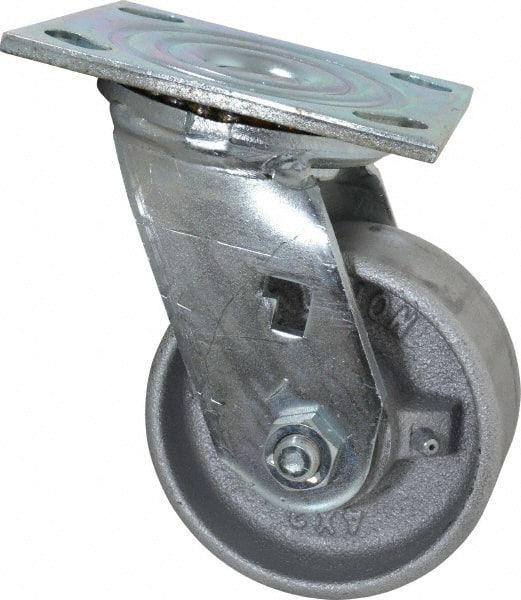 Albion 16CA04201S Swivel Top Plate Caster: Cast Iron, 4" Wheel Dia, 2" Wheel Width, 700 lb Capacity, 5-5/8" OAH 