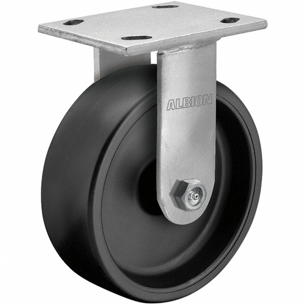 Albion Rigid Top Plate Caster: Polypropylene, 450 lb, 4" Dia, 2" Wide, 5-5/8" OAH - 4 x 4-1/2" Plate, 2-5/8 x 3-5/8 Slotted to 3 x 3" Bolt Hole