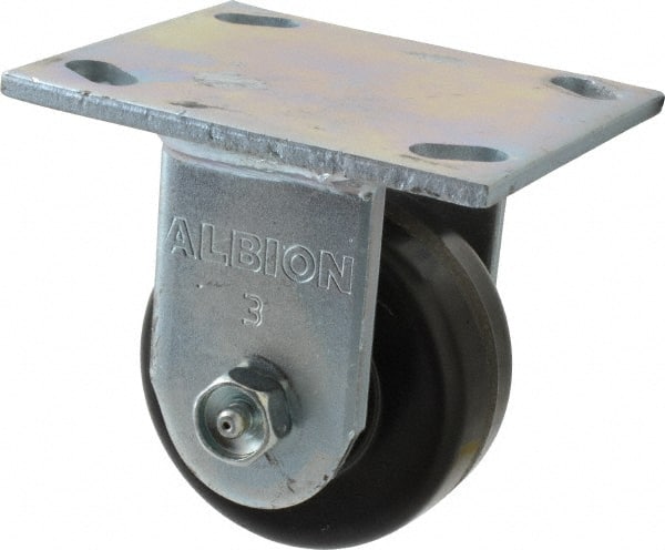 Albion 16TM03101R Rigid Top Plate Caster: Phenolic, 3-1/4" Wheel Dia, 1-1/2" Wheel Width, 600 lb Capacity, 4-1/4" OAH 