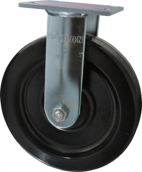 Albion 16TM08201R Rigid Top Plate Caster: Phenolic, 8" Wheel Dia, 2" Wheel Width, 1,250 lb Capacity, 9-1/2" OAH 