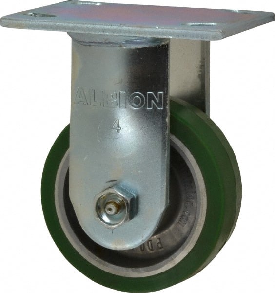Albion 16PD04101R Rigid Top Plate Caster: Polyurethane, 4" Wheel Dia, 1-1/2" Wheel Width, 600 lb Capacity, 5-5/8" OAH 
