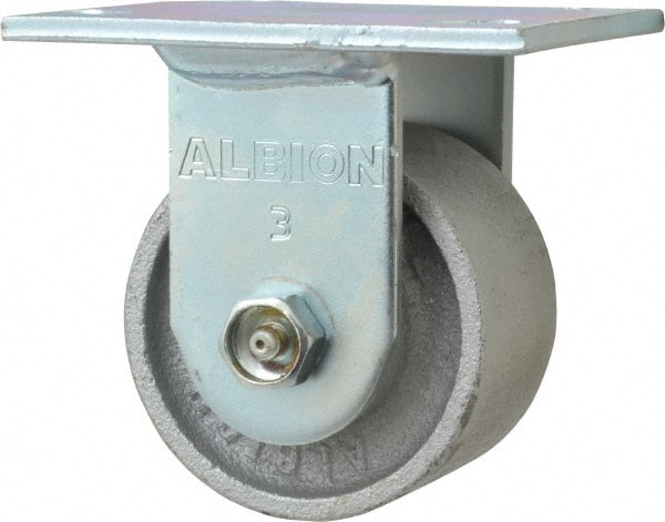 Albion 16CA03201R Rigid Top Plate Caster: Cast Iron, 3-1/4" Wheel Dia, 2" Wheel Width, 700 lb Capacity, 4-1/4" OAH 