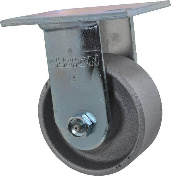 Albion 16CA04201R Rigid Top Plate Caster: Cast Iron, 4" Wheel Dia, 2" Wheel Width, 700 lb Capacity, 5-5/8" OAH 