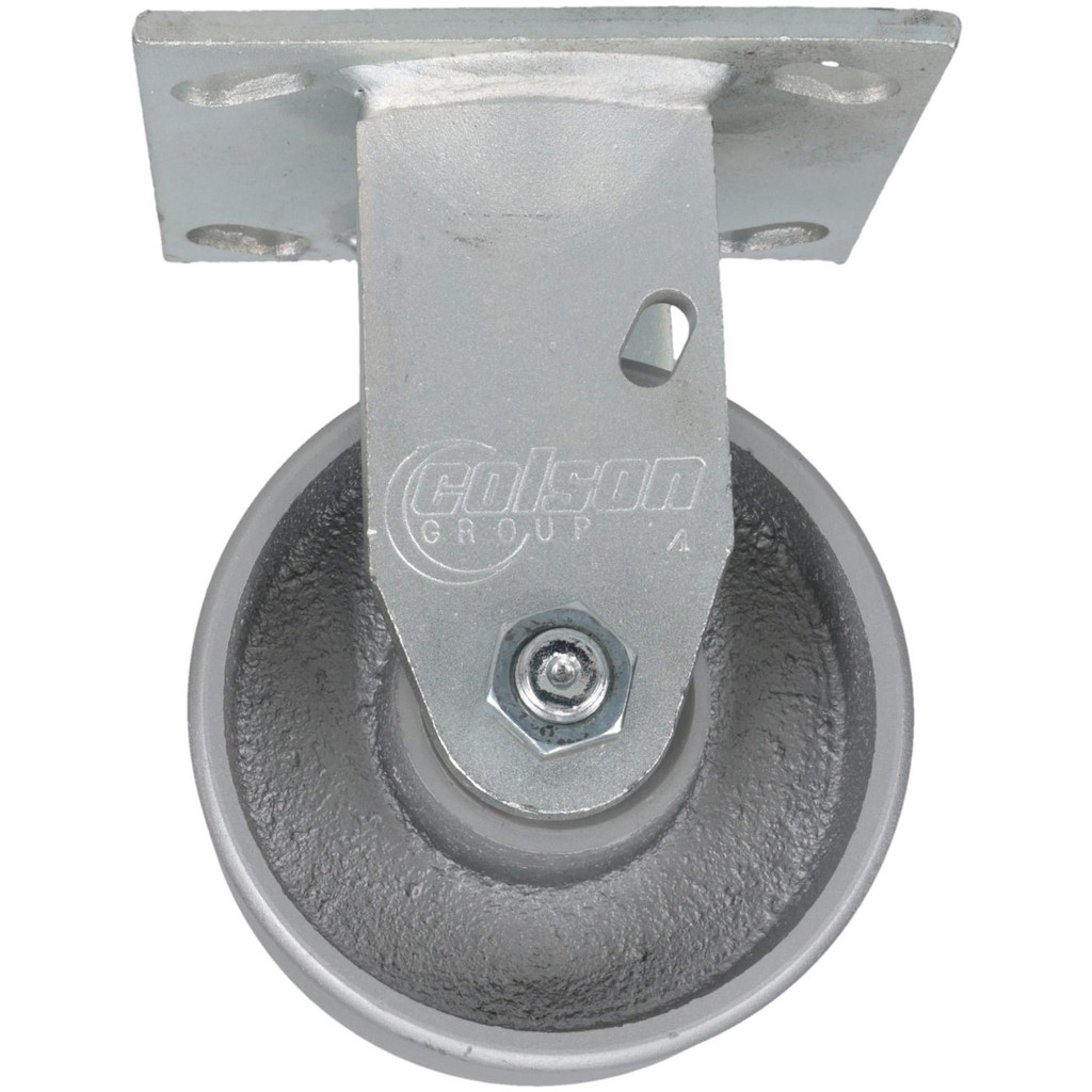 Albion Rigid Top Plate Caster: Cast Iron, 700 lb, 4" Dia, 2" Wide, 5-5/8" OAH - 5-5/8" Mount Height, 4 x 4-1/2" Plate, 2-5/8 x 3-5/8 Slotted to 3 x