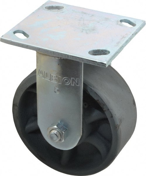 Albion 16CA05201R Rigid Top Plate Caster: Cast Iron, 5" Wheel Dia, 2" Wheel Width, 900 lb Capacity, 6-1/2" OAH 