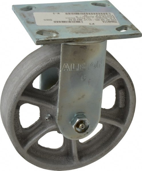 Albion 16CA06101R Rigid Top Plate Caster: Cast Iron, 6" Wheel Dia, 1-1/2" Wheel Width, 800 lb Capacity, 7-1/4" OAH 