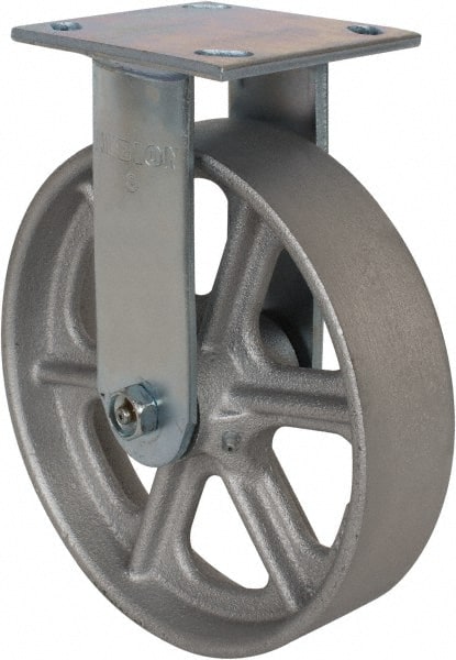 Albion 16CA08201R Rigid Top Plate Caster: Cast Iron, 8" Wheel Dia, 2" Wheel Width, 900 lb Capacity, 9-1/2" OAH 