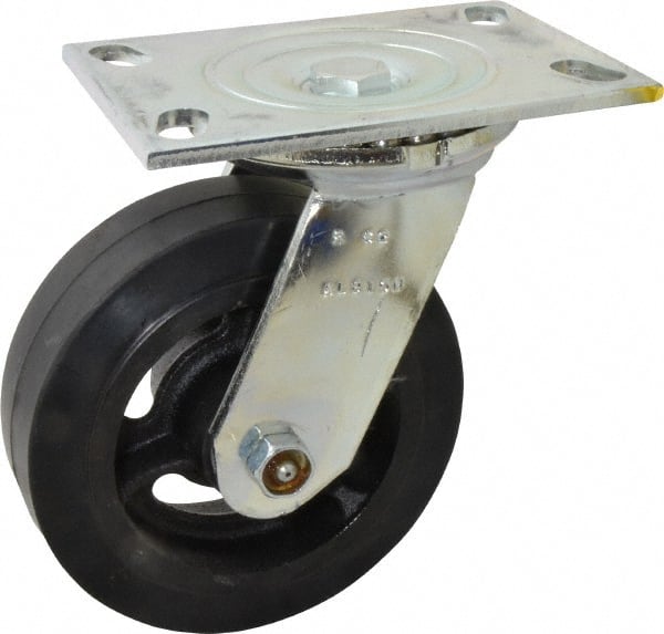 Albion 62MR06201S Swivel Top Plate Caster: Rubber, 6" Wheel Dia, 2" Wheel Width, 410 lb Capacity, 7-1/2" OAH 
