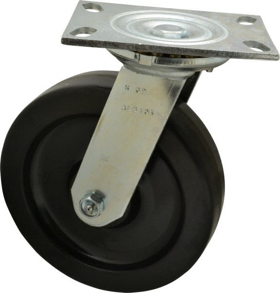 Albion 62TM08201S Swivel Top Plate Caster: Phenolic, 8" Wheel Dia, 2" Wheel Width, 1,400 lb Capacity, 10-1/8" OAH 
