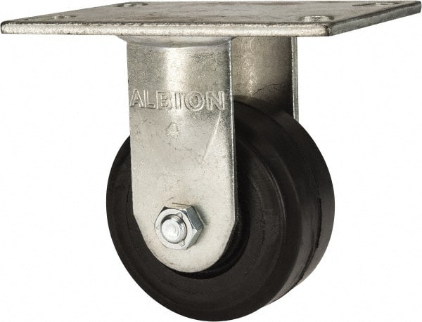Albion 62MR04201R Rigid Top Plate Caster: Rubber, 4" Wheel Dia, 2" Wheel Width, 350 lb Capacity, 5-5/8" OAH 