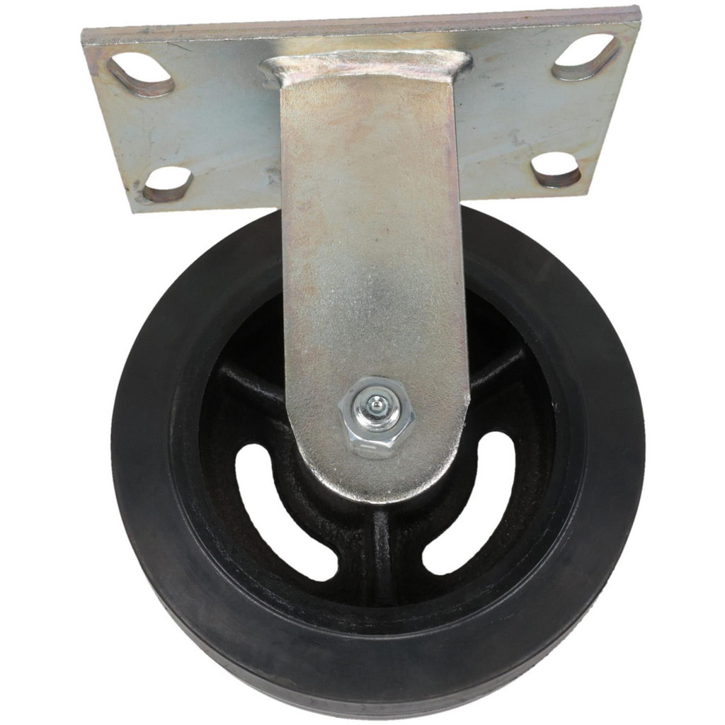 Albion Rigid Top Plate Caster: Rubber, 1,400 lb, 6" Dia, 2" Wide, 7-1/2" OAH - 7-1/2" Mount Height, 4-1/2 x 6-1/4" Plate, 3-3/8 x 5-1/4 Slotted to