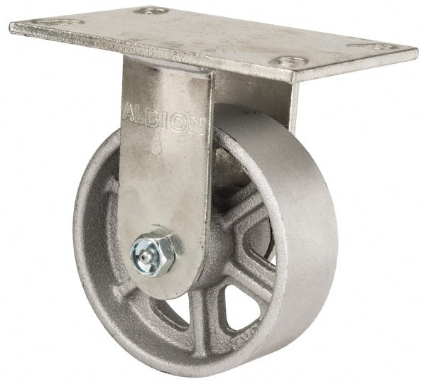 Albion 62CA05201R Rigid Top Plate Caster: Cast Iron, 5" Wheel Dia, 2" Wheel Width, 1,400 lb Capacity, 6-1/2" OAH 