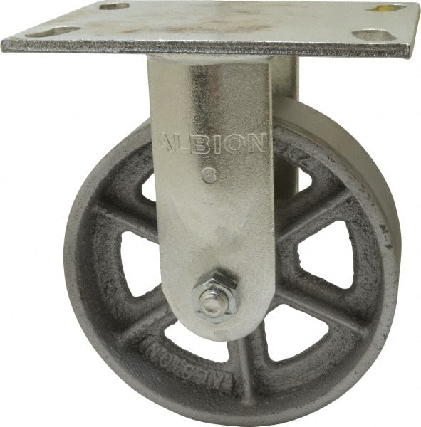 Albion 62CA06201R Rigid Top Plate Caster: Cast Iron, 6" Wheel Dia, 2" Wheel Width, 1,400 lb Capacity, 7-1/2" OAH 