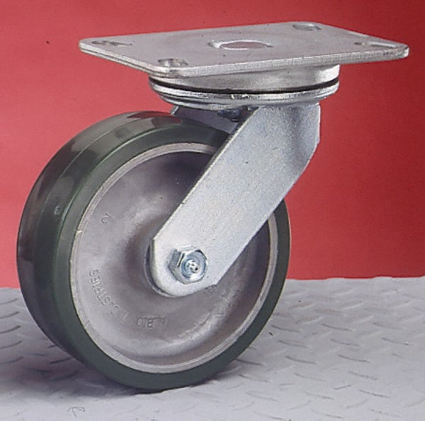 Albion 72MR04201S Swivel Top Plate Caster: Rubber, 4" Wheel Dia, 2" Wheel Width, 350 lb Capacity, 5-5/8" OAH 
