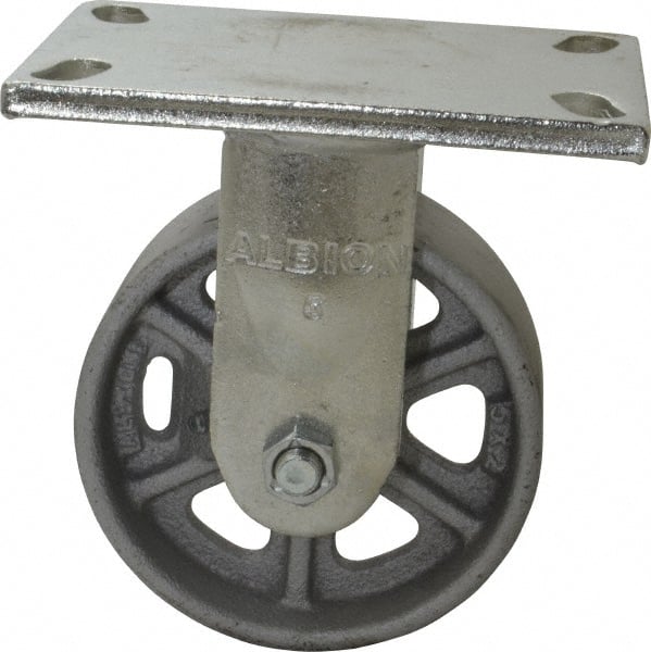 Albion 72CA05201R Rigid Top Plate Caster: Cast Iron, 5" Wheel Dia, 2" Wheel Width, 1,000 lb Capacity, 6-1/2" OAH 