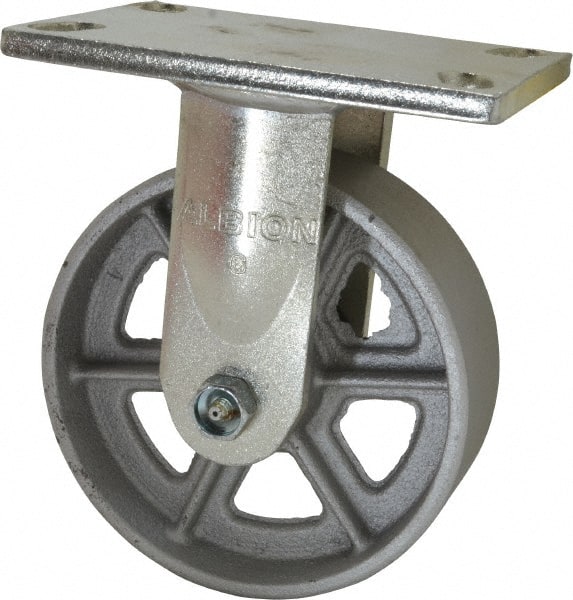 Albion 72CA06201R Rigid Top Plate Caster: Cast Iron, 6" Wheel Dia, 2" Wheel Width, 1,200 lb Capacity, 7-1/2" OAH 
