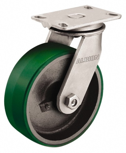 Albion 81PY06401S Swivel Top Plate Caster: Polyurethane, 6" Wheel Dia, 2-1/2" Wheel Width, 1,620 lb Capacity, 7-5/8" OAH 