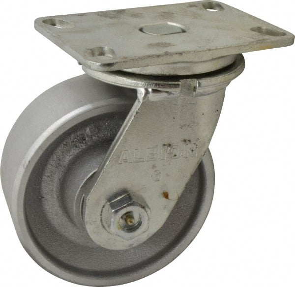Albion 81CA06401S Swivel Top Plate Caster: Cast Iron, 6" Wheel Dia, 2-1/2" Wheel Width, 2,000 lb Capacity, 7-5/8" OAH 