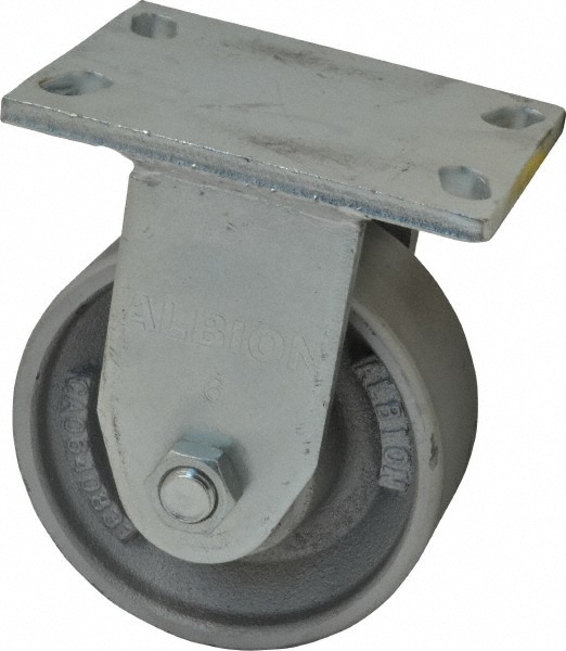 Albion 81CA06401R Rigid Top Plate Caster: Cast Iron, 6" Wheel Dia, 2-1/2" Wheel Width, 2,000 lb Capacity, 7-5/8" OAH 