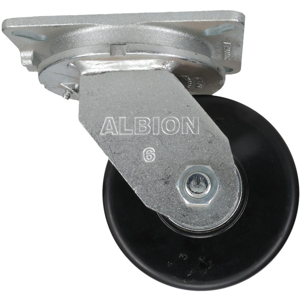 Albion Swivel Top Plate Caster: Phenolic, 2,000 lb, 6" Dia, 3" Wide, 8" OAH - 8" Mount Height, 5-1/4 x 7-1/4" Plate, 3-3/8 x 5-1/4 Slotted to 4-1/8 x