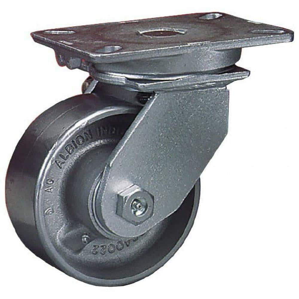 Albion 90CA10501S Swivel Top Plate Caster: Cast Iron, 10" Wheel Dia, 3" Wheel Width, 2,800 lb Capacity, 12-1/2" OAH 