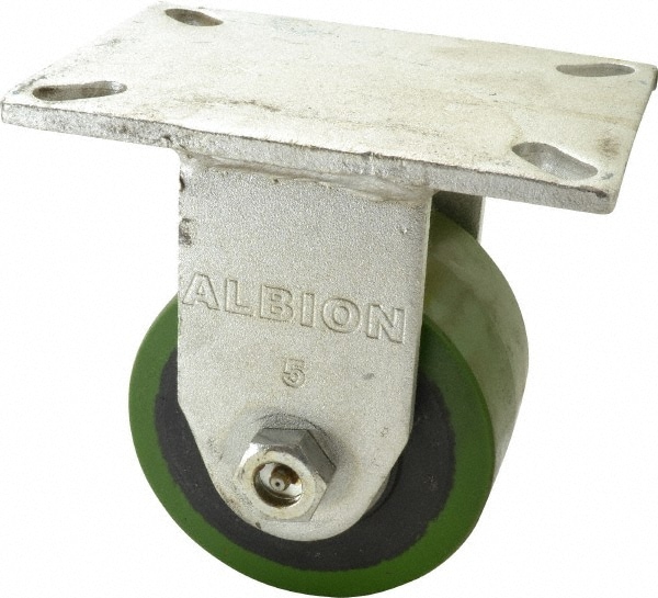 Albion 90PY05501R Rigid Top Plate Caster: Polyurethane, 5" Wheel Dia, 3" Wheel Width, 1,530 lb Capacity, 7" OAH 