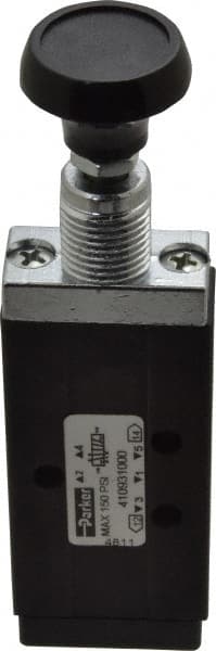Mechanically Operated Valve: 4-Way & 2-Position, Button-Push Pull Actuator, 1/8" Inlet, 2 Position