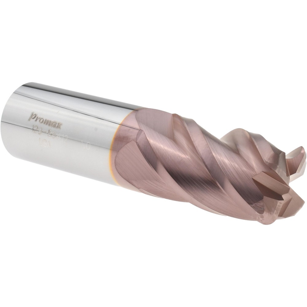 Corner Radius End Mill: 1" Dia, 1-3/4" LOC, 0.1250" Radius, 4 Flute, Solid Carbide