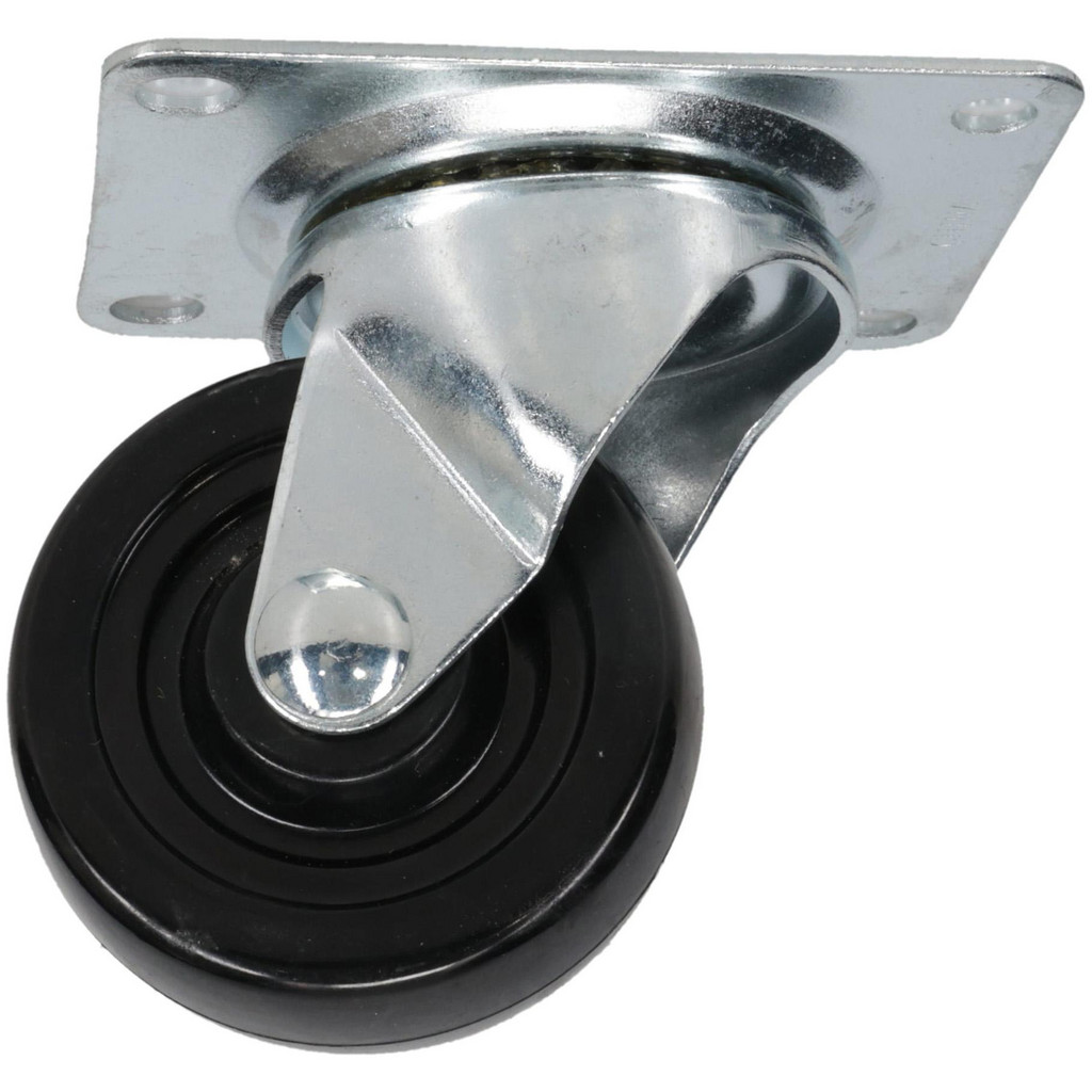 Shepherd Swivel Top Plate Caster: Soft Rubber, 150 lb, 3" Dia, 1-1/4" Wide, 3-13/16" OAH - 3-1/8 x 4-1/8" Plate, 2-3/8 x 3-3/8 Slotted to 3-7/16"