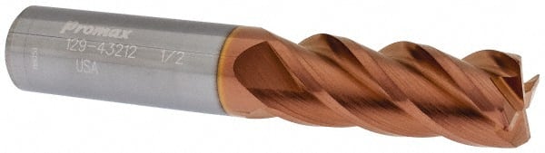 ProMax 129-43212 Corner Radius End Mill: 1/2" Dia, 1" LOC, 0.03" Radius, 4 Flutes, Solid Carbide 