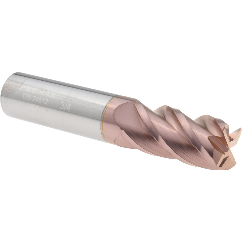 ProMax 129-24812 Corner Radius End Mill: 3/4" Dia, 1-1/2" LOC, 0.015" Radius, 4 Flutes, Solid Carbide Image