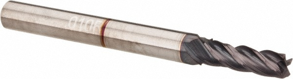 95168435 Corner Radius End Mill: 0.1563" Dia, 1/2" LOC, 0.0100" Radius, 4 Flute, Solid Carbide  