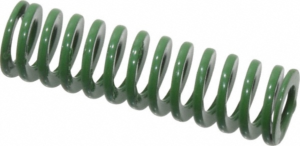 Die Spring: 3/8" Hole Dia, 3/16" Rod Dia, 1-1/4" Free Length, Green