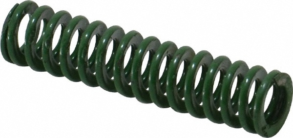 Die Spring: 3/8" Hole Dia, 3/16" Rod Dia, 1-1/2" Free Length, Green