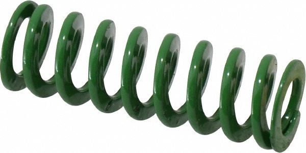 Die Spring: 1/2" Hole Dia, 9/32" Rod Dia, 1-1/2" Free Length, Green