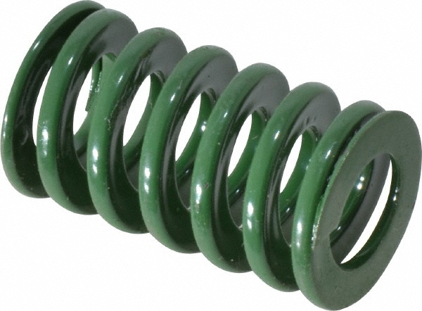 Die Spring: 3/4" Hole Dia, 3/8" Rod Dia, 1-1/4" Free Length, Green