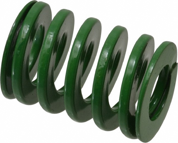 Die Spring: 1-1/4" Hole Dia, 5/8" Rod Dia, 1-3/4" Free Length, Green