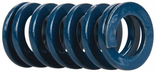 Die Spring: 1/2" Hole Dia, 9/32" Rod Dia, 1" Free Length, Blue