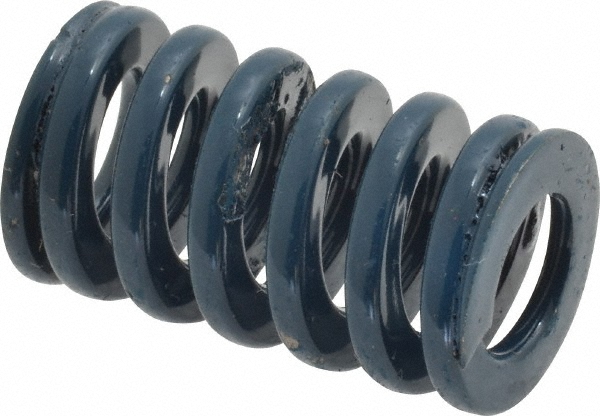 Die Spring: 3/4" Hole Dia, 3/8" Rod Dia, 1-1/4" Free Length, Blue