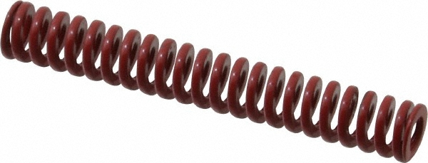 Die Spring: 3/8" Hole Dia, 3/16" Rod Dia, 2-1/2" Free Length, Red