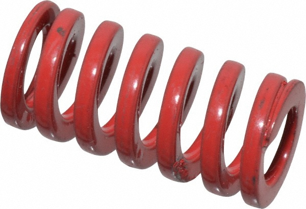 Die Spring: 1/2" Hole Dia, 9/32" Rod Dia, 1" Free Length, Red