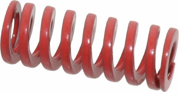 Die Spring: 1/2" Hole Dia, 9/32" Rod Dia, 1-1/4" Free Length, Red